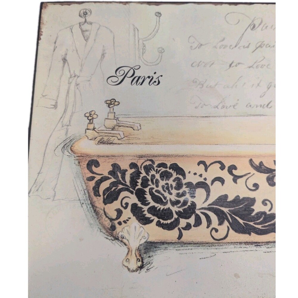 Vintage Paris Metal Sign Clawfoot Bathtub Floral Dragonfly Wall Art Bath Decor - Picture 2 of 8